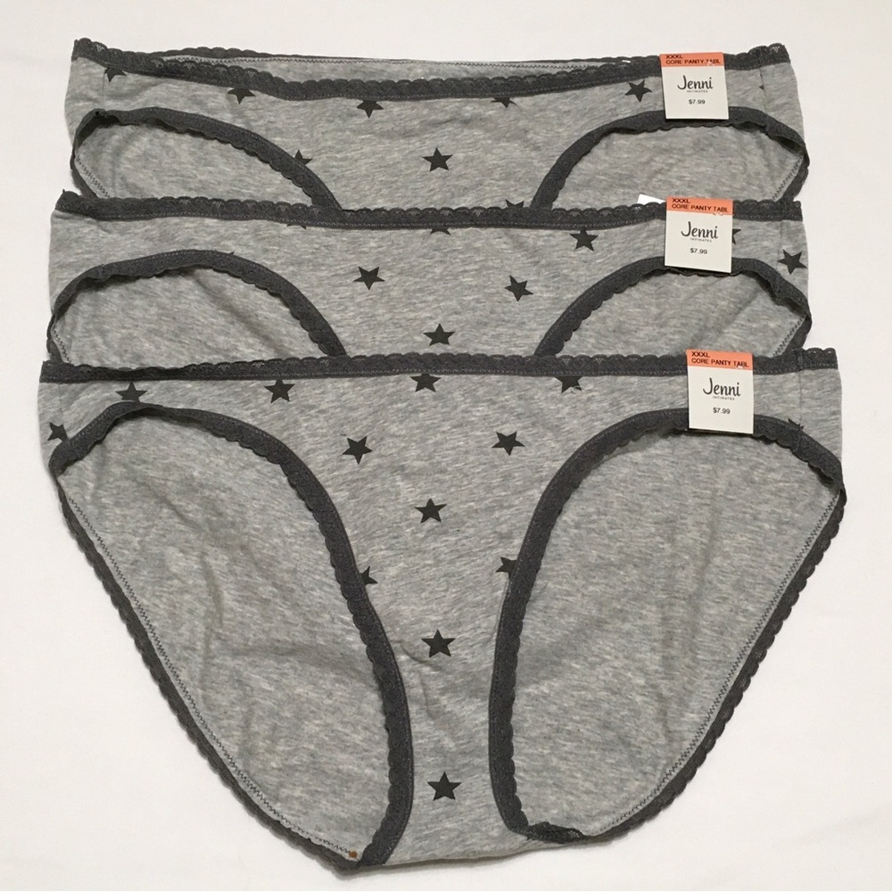 3- Jenni Intimates Women's XXXL Gray Star Print Underwear Bikini Panty
